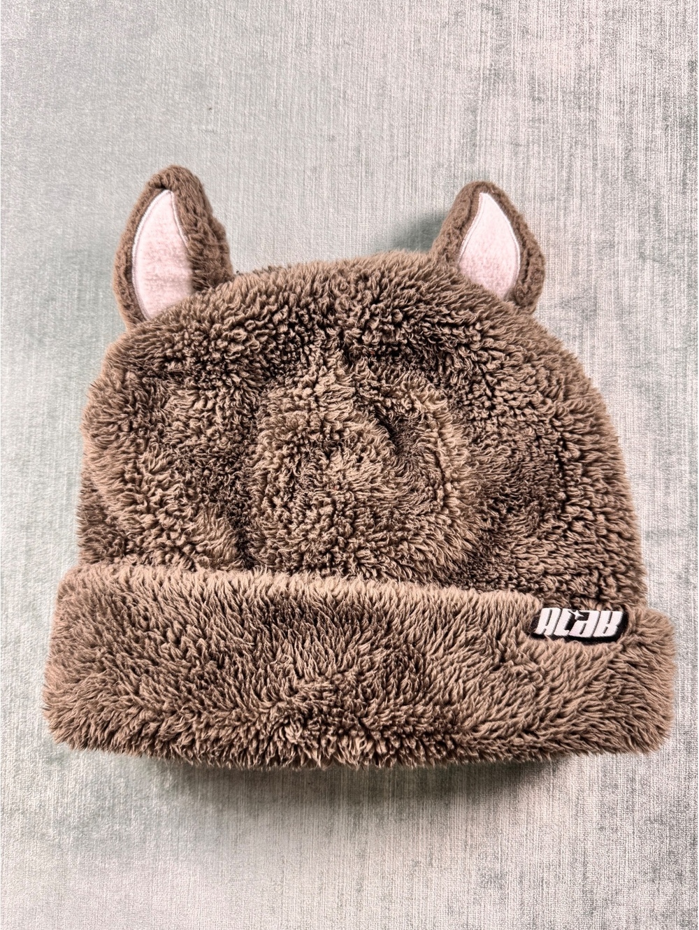 A.LAB gray plush wolf beanie fuzzy animal ear hat